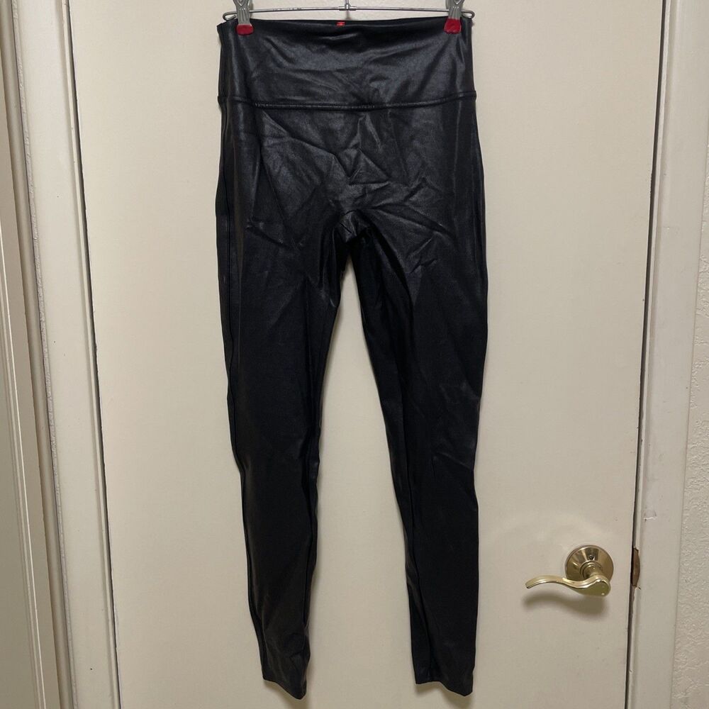 Spanx Girls Juniors Leggings Size XL Black Faux Leather Look Stretch High Waist